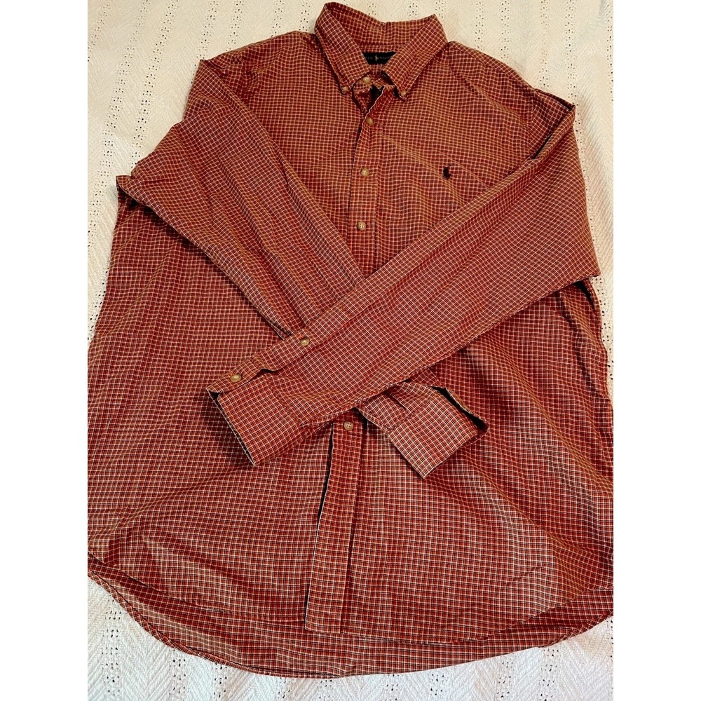 Ralph Lauren Button Up XL Orange Plaid, Mens, Vintage, Preppy, Classic, Designer
